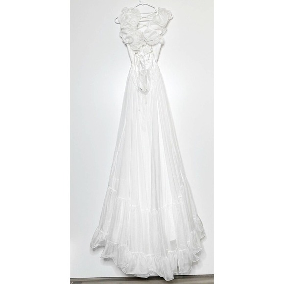 NWT Mac Duggal Ruffle Tiered Cutout Chiffon Gown Empire Waist Womens White SZ 4 - Picture 4 of 8